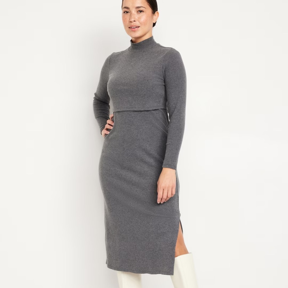 Old Navy | Gray Maternity Mock Turtleneck Nursing Midi Dress | Medium